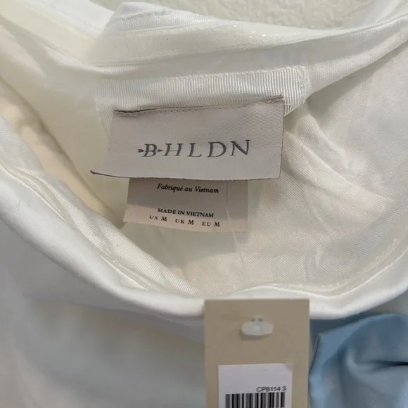 NWT BHLDN - Strapless Side-Bow Asymmetrical Midi Dress - White and Blue - Size M - Picture 5 of 9